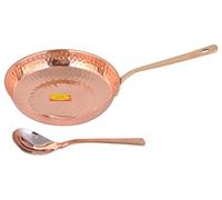 SHIV SHAKTI ARTS Poêle à tadka en cuivre avec cuillère de service | 850 ml | Plats de service pour la maison, l'hôtel, le restaurant, la cuisine, le Diwali, article cadeau 2 pièces