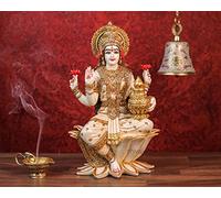 SHIVAJI ARTS Grande statue de Lakshmi 31 cm peinte à la main en marbre déesse lakshmi idole sur lotus Déesse hindoue de l'argent, de la richesse, de l'abondance et de la prospérité.