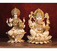 SHIVAJI ARTS Statue de Ganesh Lakshmi - 31 cm - Grande statue peinte à la main - Marbre de Ganesha Lakshmi Idols, Laxmi Ganesha Murti - Dieu hindou - Statue pour Diwali Puja