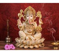 SHIVAJI ARTS Statuette Ganesha 31 cm Grande statue peinte à la main Marbre du Seigneur Ganesha Idole sur Lotus, Ganapati, Vinayaka, Cadeau de bonne chance hindou pour les nouveaux départ.