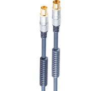 shiverpeaks ®-PROFESSIONAL Câble de raccordement d'antenne, fiche coaxiale en métal chromé sur douille coaxiale en métal chromé, filtre de courant sous gaine, doré, avec une longueur de câble de 1,5 m