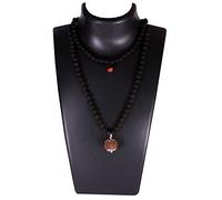 SHIVOHAM 10 Mukhi Guru Mani/Perles (5 Mukhi Black Rudraksha Mala 108+1 Perles) Casquette Argent Certifié laboratoire