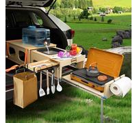 SHIWAGIN Overland Kitchen Table de camping avec tiroir pour VUS / coffre / rangement jusqu'à 2 brûleurs Réchaud de camping pliable et extractible