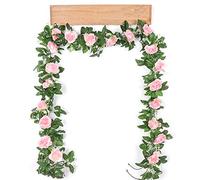 Shiwaki 2 PCS 200 cm / 78 Pouces Artificielle Rose Rotin Fleur Artificielle Fleur De Soie en Plastique Fleur Plante De Mariage Fond Décoration-Rose Clair