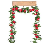 Shiwaki 2 PCS 200 cm / 78 Pouces Artificielle Rose Rotin Fleur Artificielle Fleur De Soie en Plastique Fleur Plante De Mariage Fond Décoration-Rouge