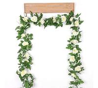 Shiwaki 2 PCS 200 cm / 78 Pouces Artificielle Rose Rotin Fleur Artificielle Fleur De Soie en Plastique Fleur Plante De Mariage Fond Décoration-Blanc