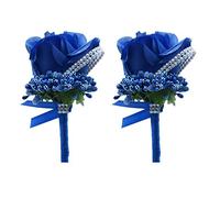 Shiwaki 2 pcs Fleur Artificielle Hommes Boutonnière à La Main en Soie Rose Hommes Corsage pour La Fête De Mariage De Bal Fournitures De Mariage Décoration (Bleu Royal)