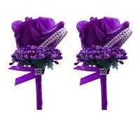 Shiwaki 2 pièces Fleur Artificielle Hommes boutonnière à la Main en Soie Rose Hommes Corsage pour Le Bal de Mariage Fournitures de Mariage décoration (Violet Clair)