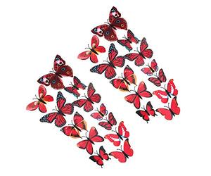 Shiwaki 24pcs Simulation 3D en Trois Dimensions Papillon Aimant Autocollant Mural décoration réfrigérateur Autocollant décoration de la Maison (Rouge)