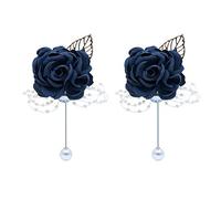 Shiwaki 2pcs Fournitures de Mariage décoration Fille Demoiselle d'honneur boutonnière Bal fête boutonnière Cadeau de décoration de Mariage (Bleu foncé)
