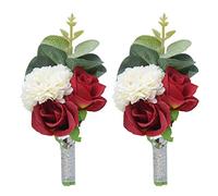 Shiwaki 2pcs Fournitures de Mariage décoration Fille Demoiselle d'honneur boutonnière Bal fête Corsage décoration de Mariage Cadeau (Rouge)