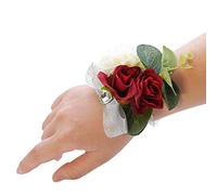 Shiwaki 2pcs Fournitures de Mariage décoration Fille Demoiselle d'honneur Poignet Fleurs Bal fête Poignet Fleurs Mariage décoration Cadeaux (Rouge)