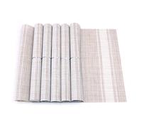 Shiwaki Ensemble de 6 sets de table 18 x 12 pouces, antidérapants, lavables, tapis de table en PVC, anti-déchirures, résistants à la chaleur, et lavables pour la cuisine - rayures blanches bilatérales