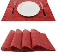 Shiwaki Ensemble de 6 Sets de Table 18 x 12 Pouces, antidérapants, lavables, Tapis de Table en PVC, Anti-déchirures, résistants à la Chaleur, Anti-salissures et lavables pour la Cuisine - Rouge