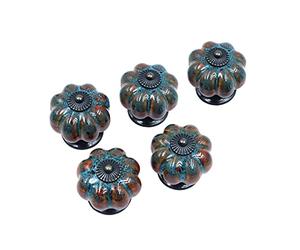 Shiwaki Lot de 5 poignées de tiroir, poignées d'armoire, poignées d'armoire, boutons en céramique, boutons de citrouille rétro et élégants (bleu)