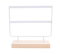 Shiwaki Présentoir à 2 niveaux avec plateau en bois pour petits articles ménagers, présentoir d'accessoires de mariage (blanc)