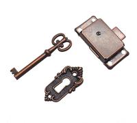 Shiwaki Serrure décorative de porte d'armoire vintage avec clé et vis pour armoire, boîte à outils, couleur cuivre rouge