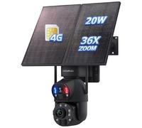 SHIWOJIA 3G/4G LTE Caméra Surveillance Solaire avec 20W Panneau Solaire 20,000mAh Batterie, Double Objectif, 36X Zoom, Vision Nocturne Couleur, Détection Humain/Véhicule/Animal