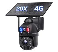 SHIWOJIA Caméra avec Sim 4G d'extérieur sans fil 20 x Zoom 360 ° PTZ Caméra d'extérieur 4G avec double lentille, 20 000 mAh Batterie, vision nocturne à couleur, PIR détection intelligente