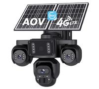 SHIWOJIA Caméra de sécurité solaire AOV 4G LTE avec enregistrement 24h/24, 7j/7, 360°, PTZ 9 MP, caméra de vidéosurveillance 4G, batterie sans fil CCTV avec détection de mouvement, sirène lumineuse