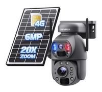 SHIWOJIA Camera Double Objectif Extérieur Solaire 4g, Zoom 20x, 2K 6MP Camera Exterieur sans Fil Solaire, Vision Nocturne Couleur, Détection Humaine PIR, IP66