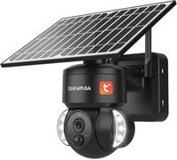 SHIWOJIA Camera Tuya Exterieur, Caméra Surveillance WiFi Solaire Extérieur, 3MP PTZ Caméra Exterieur, Vision Nocturne Couleur, PIR Détection Humaine, Audio Bidirectionnel IP66, Noir