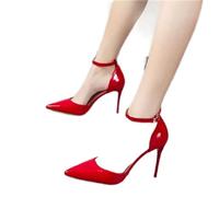 SHIYAN Chaussures à talons hauts Boucle à un mot simple en métal Stiletto talons hauts bouche peu profonde bout pointu creux chaussures sexy chaussures à talons hauts sexy femmes - rouge, 44