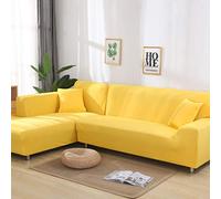 SHIYANTQ Lot de 2 housses de canapé élastiques en élasthanne de couleur unie pour canapé d'angle de salon, jaune