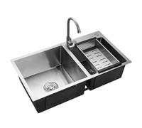 Shiyinge Évier de cuisine avec 2 plateaux, évier encastré, rectangulaire, avec égouttoir, acier inoxydable, double étagère, évier de cuisine, évier encastré, double