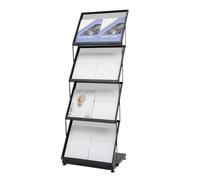 Shiyinge Présentoir pliable à 4 couches A3 - Présentoir moderne - Étagères de catalogue avec pieds antidérapants - Pour bureau, foires, écoles, noir - 46 x 37 x 132 cm