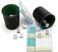 Shiyiuoy Jeu de dés Yatzy avec 10 dés et 2 blocs de grande taille DIN A5 (bloc de jeu de dés de 50 feuilles chacun) pour jeu de Kniffel pour adultes.