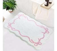 SHIYUE Tapis de salle de bain festonné avec nœud coquette mignon et antidérapant en microfibre pour décoration de chambre, décoration de baignoire (45,7 x 66 cm, rose)