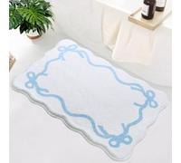 SHIYUE Tapis de salle de bain festonné avec nœud coquette mignon et antidérapant en microfibre pour décoration de chambre, décoration de baignoire (45,7 x 66 cm, bleu ciel)