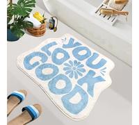 SHIYUE You Look Good Tapis de bain doux, absorbant, antidérapant, lavable en microfibre de qualité supérieure, décoration pour douche (bleu ciel, 53,3 x 63,5 cm)