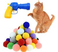Shizhoo Lot de 30 pompons doux pour chatons avec lanceur de balle pour chat, jouet en peluche interactif pour l'entraînement et le jeu des chatons - Produits pour animaux de compagnie pour chats (3 cm