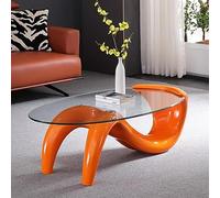 SHJDBF Table basse ovale en verre, table basse contemporaine pour salon, table basse abstraite en verre transparent, table basse moderne du milieu du siècle (couleur : orange)