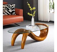 SHJDBF Table basse ovale en verre, table basse contemporaine pour salon, table basse abstraite en verre transparent, table basse moderne du milieu du siècle (couleur : marron)