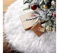 SHJOEE Jupe d'arbre de Noël Blanc Peluche Couverture pour Sapin de Noël Tapis de Sapin de Noël Cache Pied Sapin de Noel Couvre Pied White Christmas Tree Skirt pour Fête Arbre de Noël Décoration