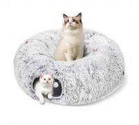 SHJOEE Tunnel en Peluche pour Chat d'intérieur 2 en 1 en Forme de Donut et Lit Tunnel pour Chat avec Coussin Circulaire Lavable Multifonction Caché Tunnel Jouet pour Chien,Lapin,Chaton
