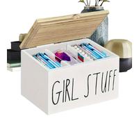 shjxi Boîte à tampons pour salle de bain - Support avec séparateurs | Boîte à tampons en bois avec couvercle | Pour femmes et filles | Pour serviettes de toilette, toilettes, comptoir, toilettes