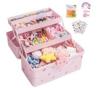 shjxi Boîte de rangement pour cheveux pour fille | Étui de rangement à 3 couches pour élastiques à cheveux pour | Étui étanche avec 6 autocollants et 1 lot d'élastiques à cheveux pour chambre