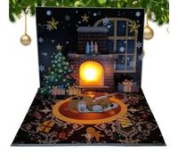 shjxi Christmas Cards - Cartoon Pet Pop Ups, Glowing Santa Fireplace Display, 3D Blessing Surprise, Collectible Holiday Toy, Seasonal Party Ornament, for Home Gatherings, 7.87x5.91 inches