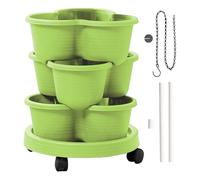 shjxi Vertical Planter Tower, Strawberry Planter, 3-Tier Stackable Pots, Removable Wheels and Tools Included, Garden System for Vegetables, Flowers, Kitchen, 12.4x5.31 inches