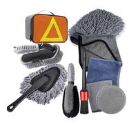 Shkalacar 10 Pièces Lot de Brosse Nettoyage Voiture, Brosse de Détail Automobile, Plumeau de Tableau de Bord, Gants de Lavage, Serviettes, Brosse de Moyeu de Pneu, Tampon Applicateur de Cire