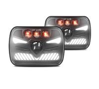 Shkalacar 7 Pouces Phare de Travail,2 Pièces 7x6 5x7 phares LED Phare LED carré avec Feux de Jour Clignotants Feux de Route/Feux de Croisement 4 Modes Lumineux Prise H4