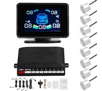 Shkalacar Capteur de Stationnement de Voiture,8 capteurs de Stationnement,Radars de Recul pour Voiture Avant et Arrière Avertissement Sonore/Buzzer/Muet avec Détection de Distance LCD Affichage