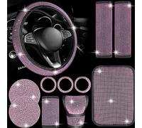 Shkalacar Housse de Volant à Paillettes Bling Universelle Ensemble d'accessoires de Voiture 11 pièces,Housse de Levier de Vitesse, Housse de Frein à Main, Housse de Ceinture de sécurité ect