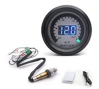 Shkalacar Kit de jauge de rapport air-carburant numérique Kit de compteur de jauge AFR de pointeur de moteur automatique de voiture 2 en 1 52MM Volmètre de voiture avec capteur d'oxygène O2
