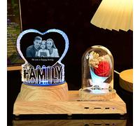 SHKINETARRY Veilleuse en forme de cœur personnalisée Lampe en cristal 3D Photo personnalisée Gravée Lumière LED 7 couleurs avec base musicale Cadeaux personnalisés pour femmes Famille Noël