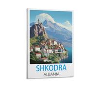 Shkodra Albanie Poster de voyage vintage sur toile - Décoration murale pour salon, chambre à coucher (30 x 45 cm)